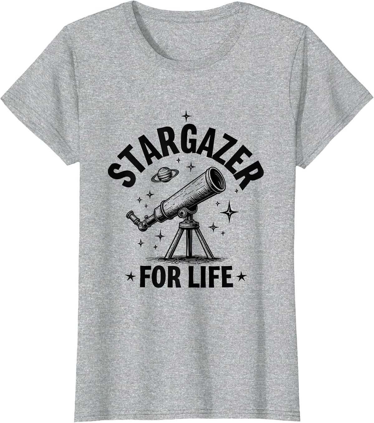 Stargazer For Life Astronomy Night Sky Design T-Shirt - Heather Grey