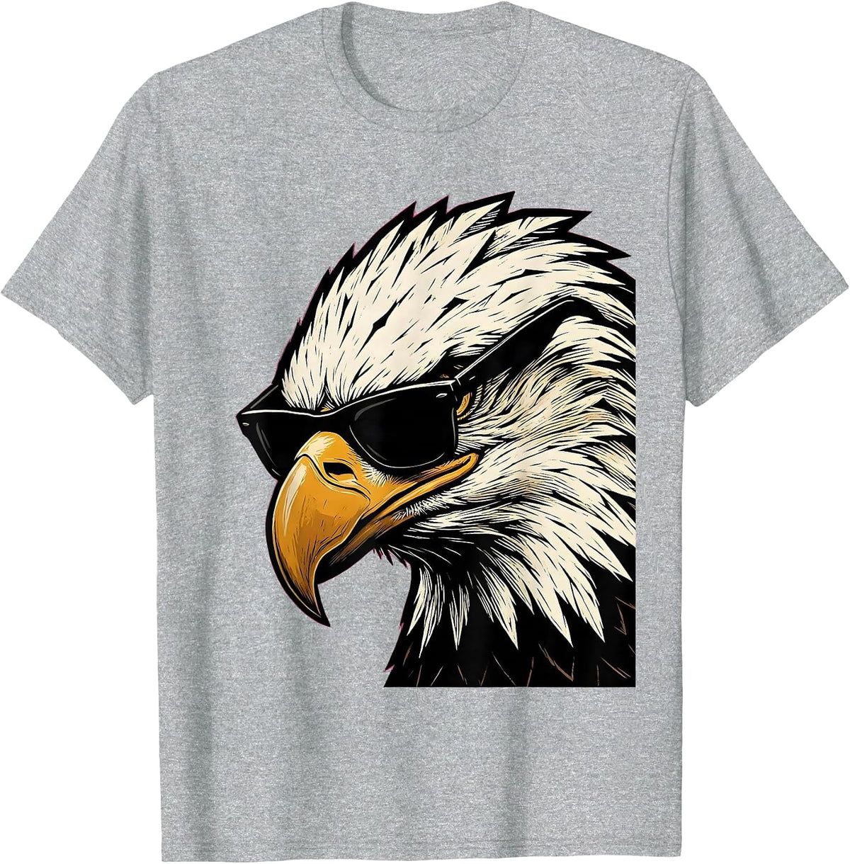 Men's Bald Eagle Sunglasses Linocut Eagle Fan Novelty T-Shirt - Heather Grey