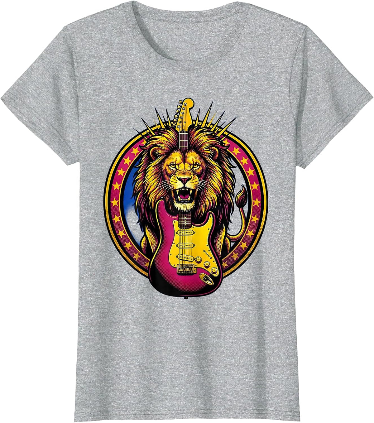 Roaring Lion Electric Guitar Classic Rock Design T-Shirt - Heather Grey
