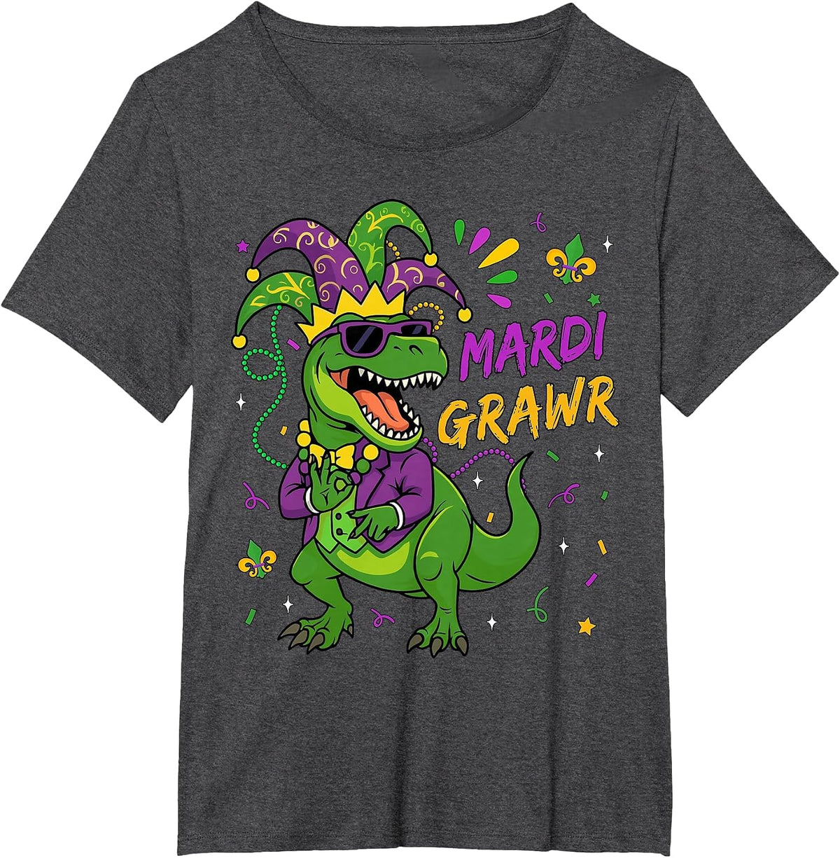 Mardi Grawr T-Rex Dino Toddler Kids Mardi Gras Boys Men Kids T-Shirt - Dark Heather Grey