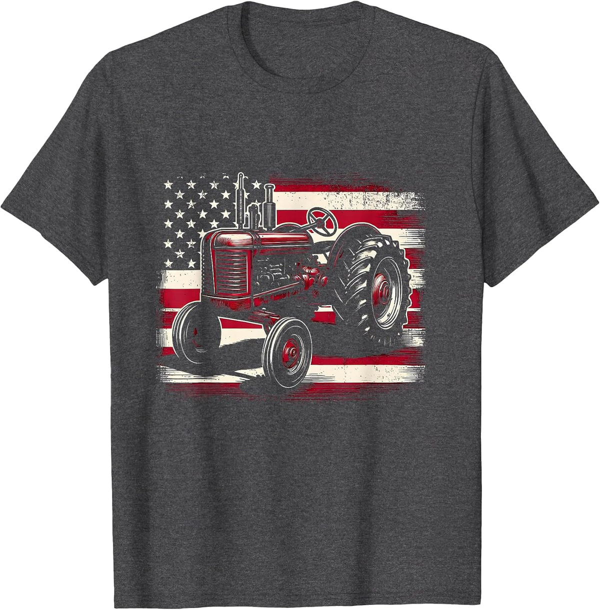 Old Farmall Cub Tractor American Flag Patriotic Farming Farm T-Shirt - Dark Heather Grey