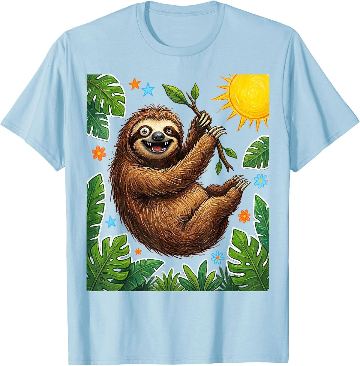 Derpy Sloth Hanging From Wrong Branch T-Shirt - Baby Blue