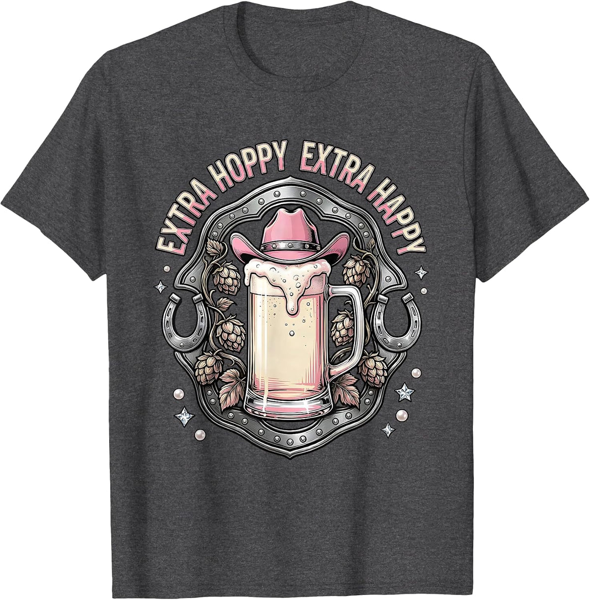 Men's Extra Hoppy Extra Happy Beer Lover Design T-Shirt - Dark Heather Grey