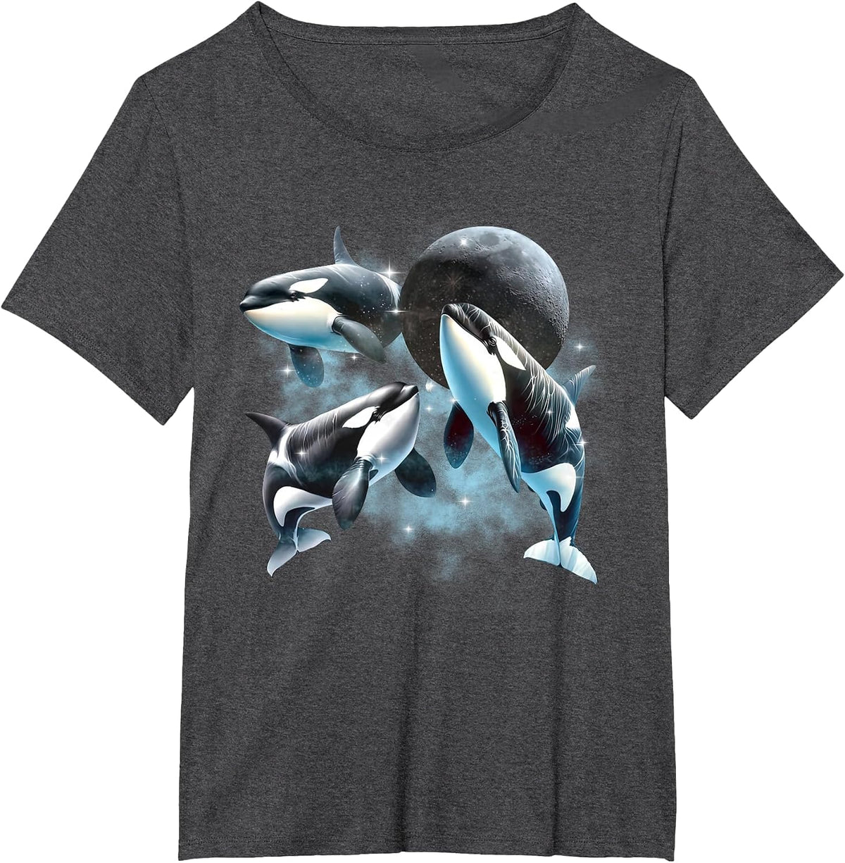 Three Orcas Howling The Moon Vintage 90s Sea Animal Moon T-Shirt - Dark Heather Grey