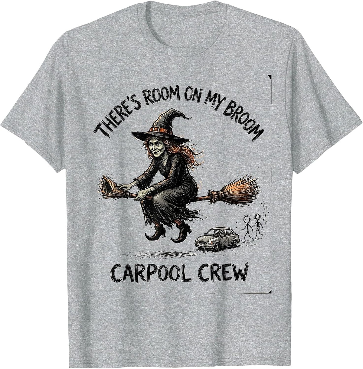 Men's There's Room On My Broom Carpool Crew Funny Halloween T-Shirt - Heather Grey