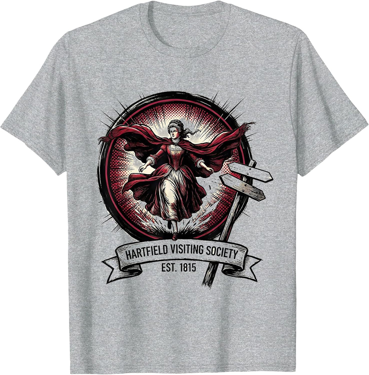 Men's Hartfield Visiting Society Est 1815 Comic Book Jane Austen T-Shirt - Heather Grey