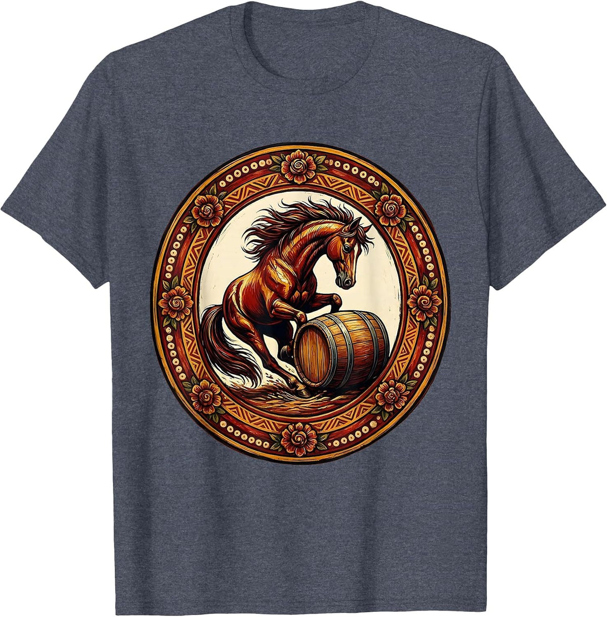 Barrel Racer Horse Leaning Into Turn Rodeo T-Shirt - Heather Blue