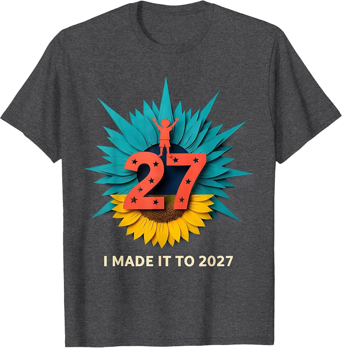 Men's I Made It To 2027 Paper Cutout Family Matching New Year 2026 T-Shirt - Dark Heather Grey