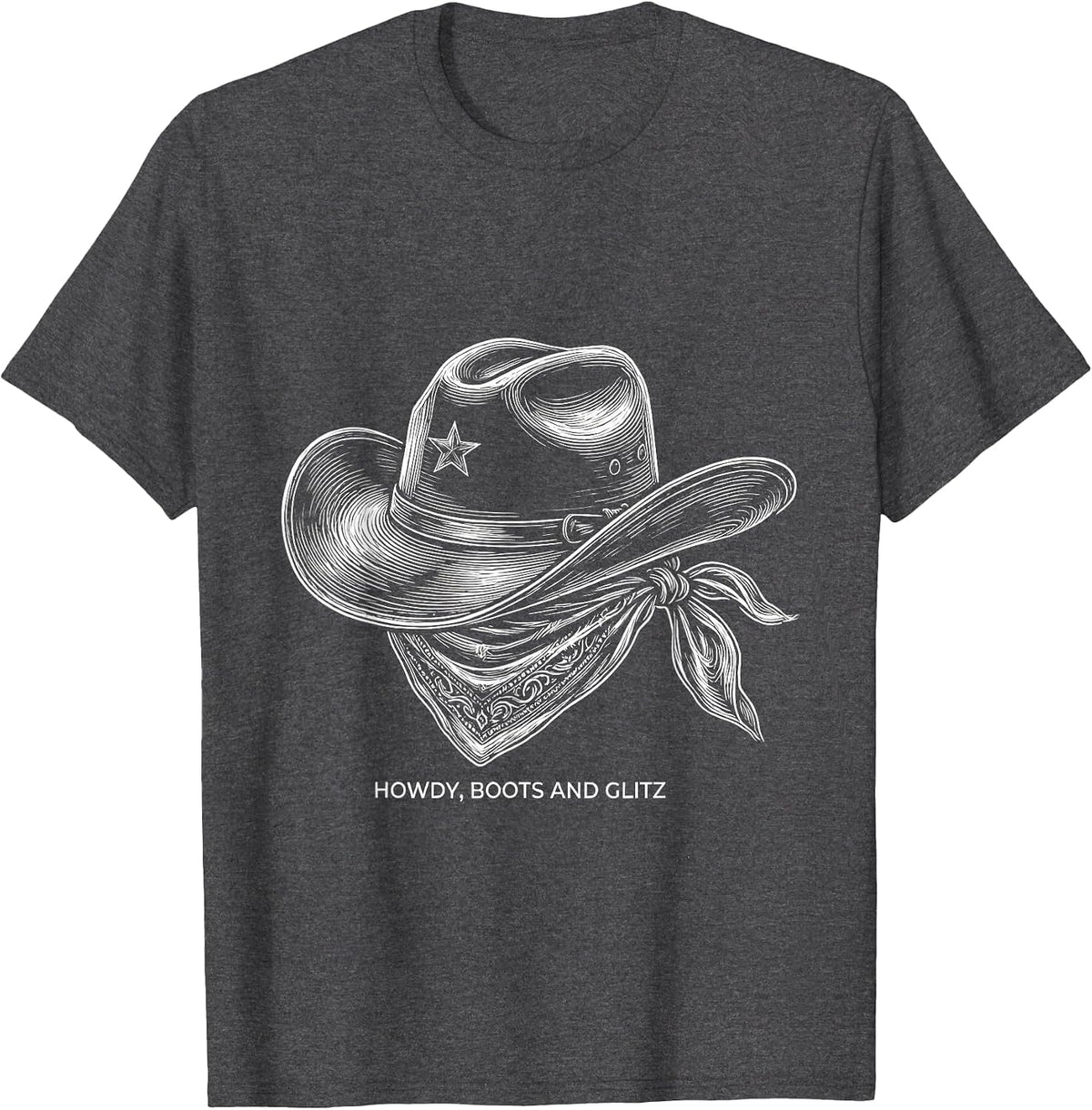 Howdy Boots and Glitz Funny Cowgirl Western Lifestyle T-Shirt - Dark Heather Grey