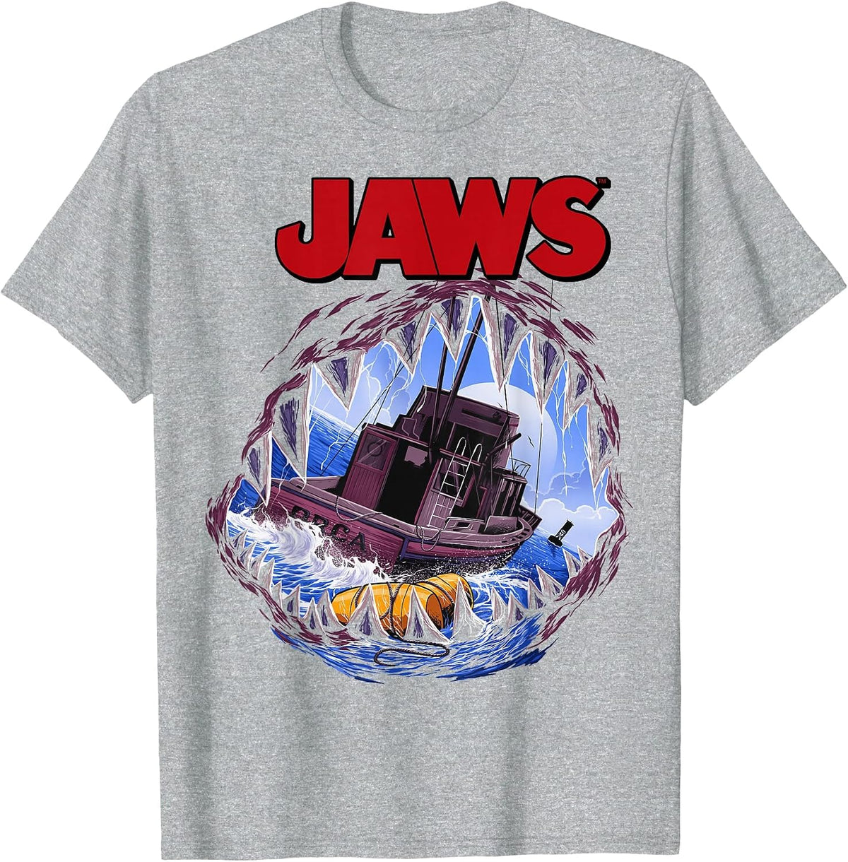 Jaws Mouth View of Orca Poster Style T-Shirt - Heather Grey