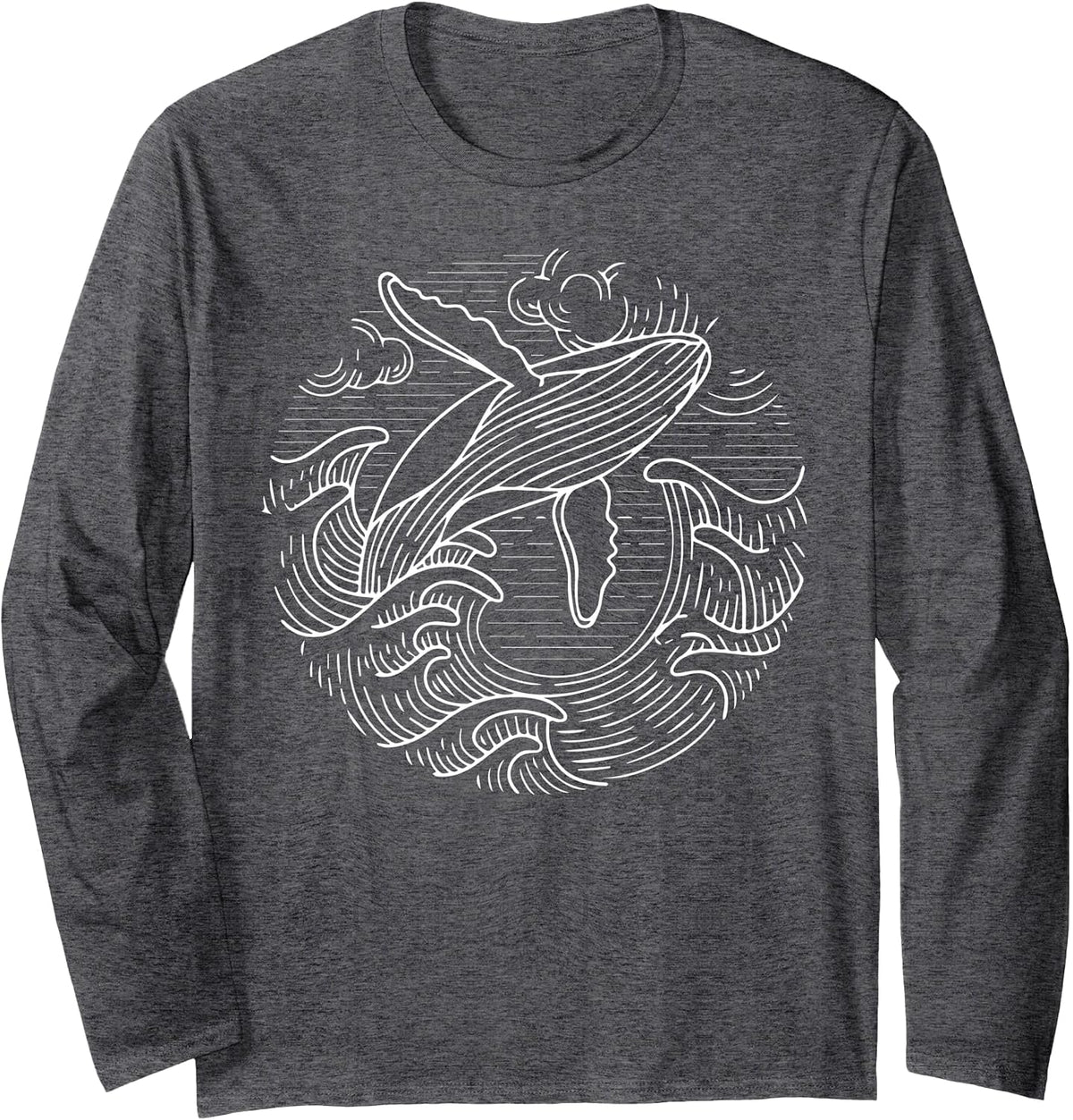 Whale Shirt Ocean Waves Humpback Whale Long Sleeve T-Shirt - Adult Unisex Dark Heather Grey