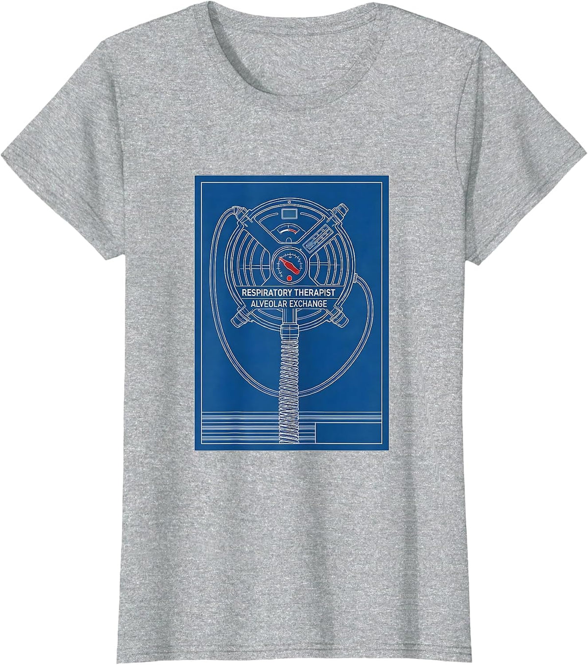 Respiratory Therapist Alveolar Exchange Technical Blueprint T-Shirt - Heather Grey