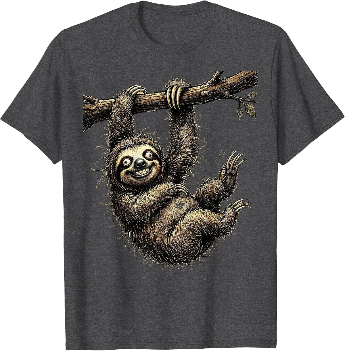 Derpy Sloth Hanging Upside Down Waving T-Shirt - Dark Heather Grey