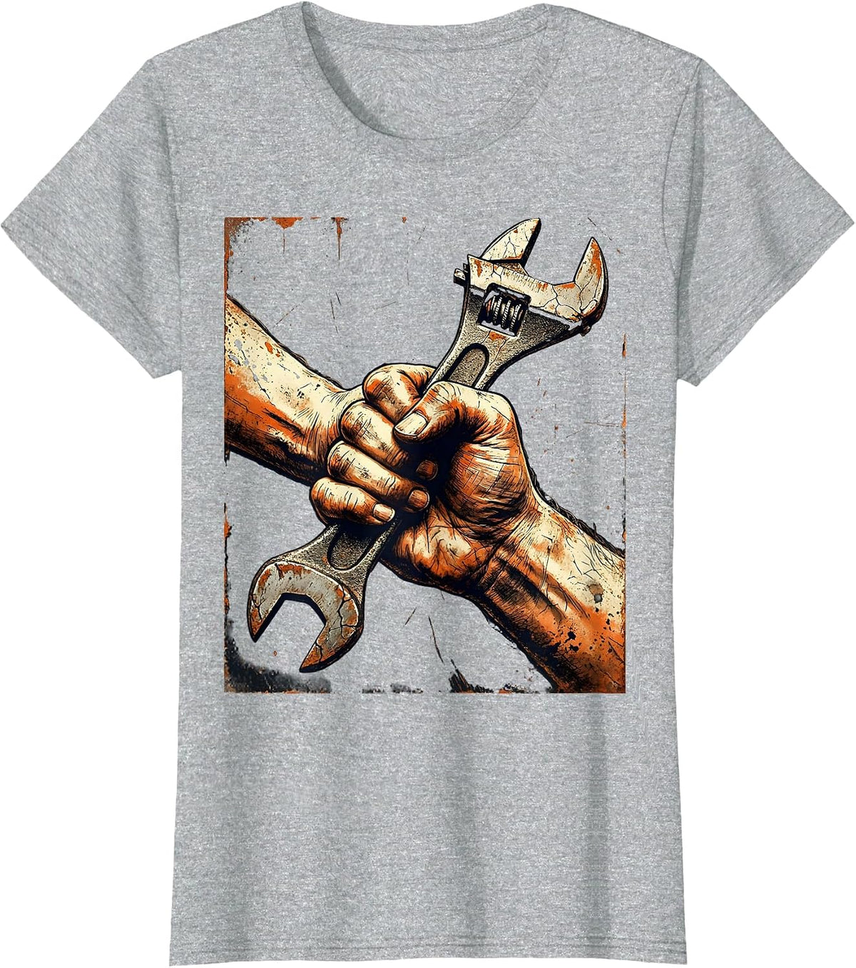 Labor Day Wrench Unity Graphic Design T-Shirt - Heather Grey