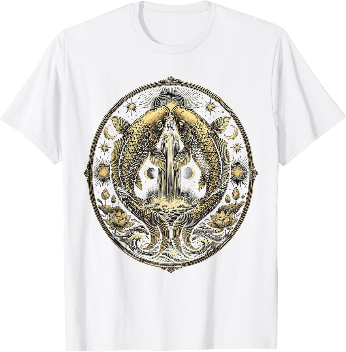 Men's Koi Fish Leaping Over Waterfall Japanese Art T-Shirt - White