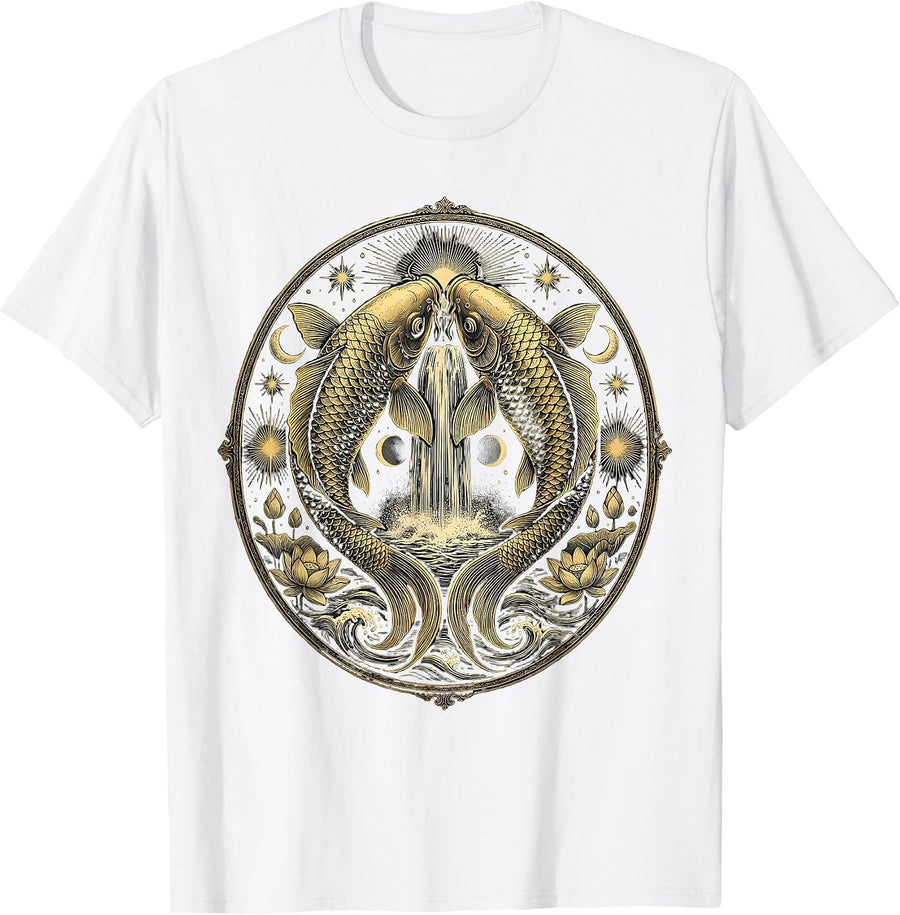 Men's Koi Fish Leaping Over Waterfall Japanese Art T-Shirt - White