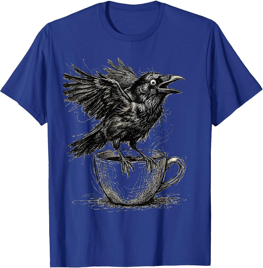 Wide-Eyed Crow After First Sip Graphic T-Shirt - Royal Blue