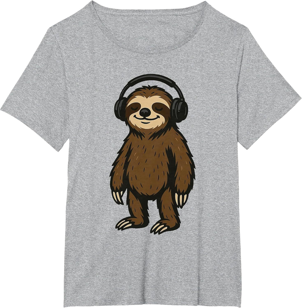 Funny Sloth Wearing Headphones T-Shirt - Heather Grey