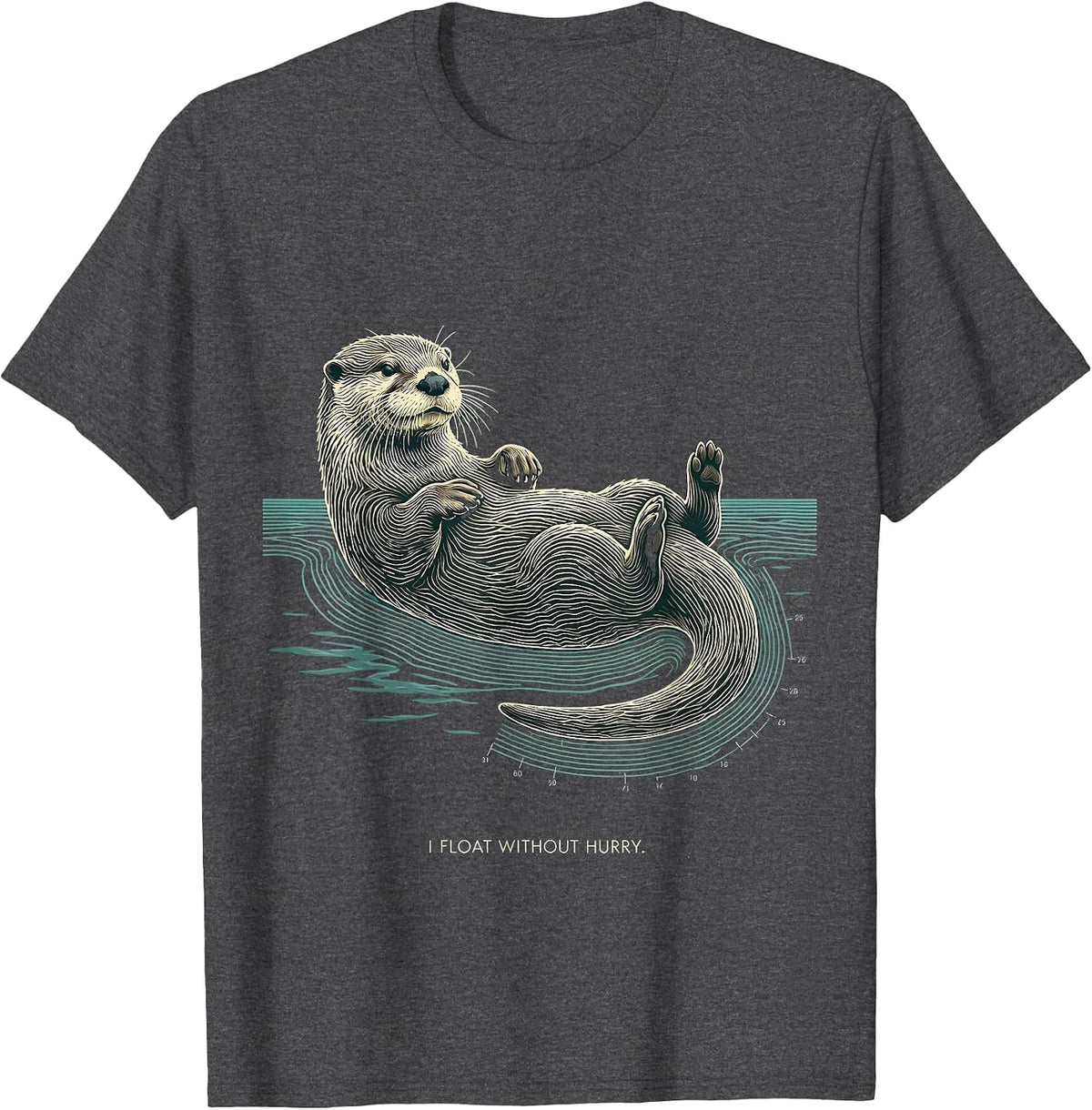 I Float Without Hurry Topographic Otter Animal Lover Gift T-Shirt - Dark Heather Grey