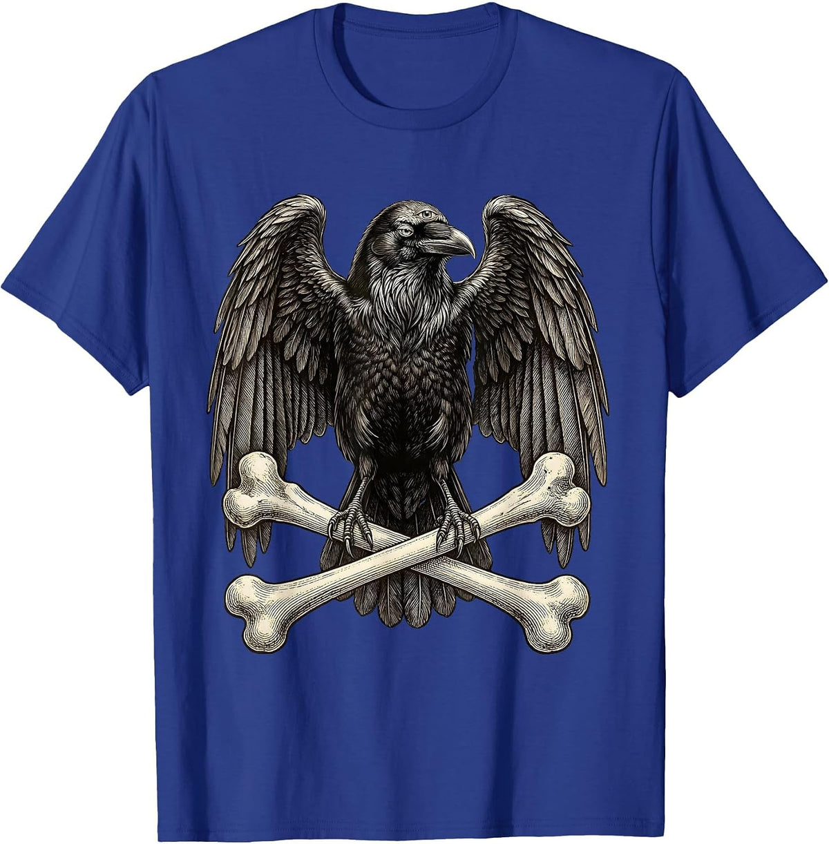 Three-Eyed Raven Crossbones Metal Art Design T-Shirt - Royal Blue