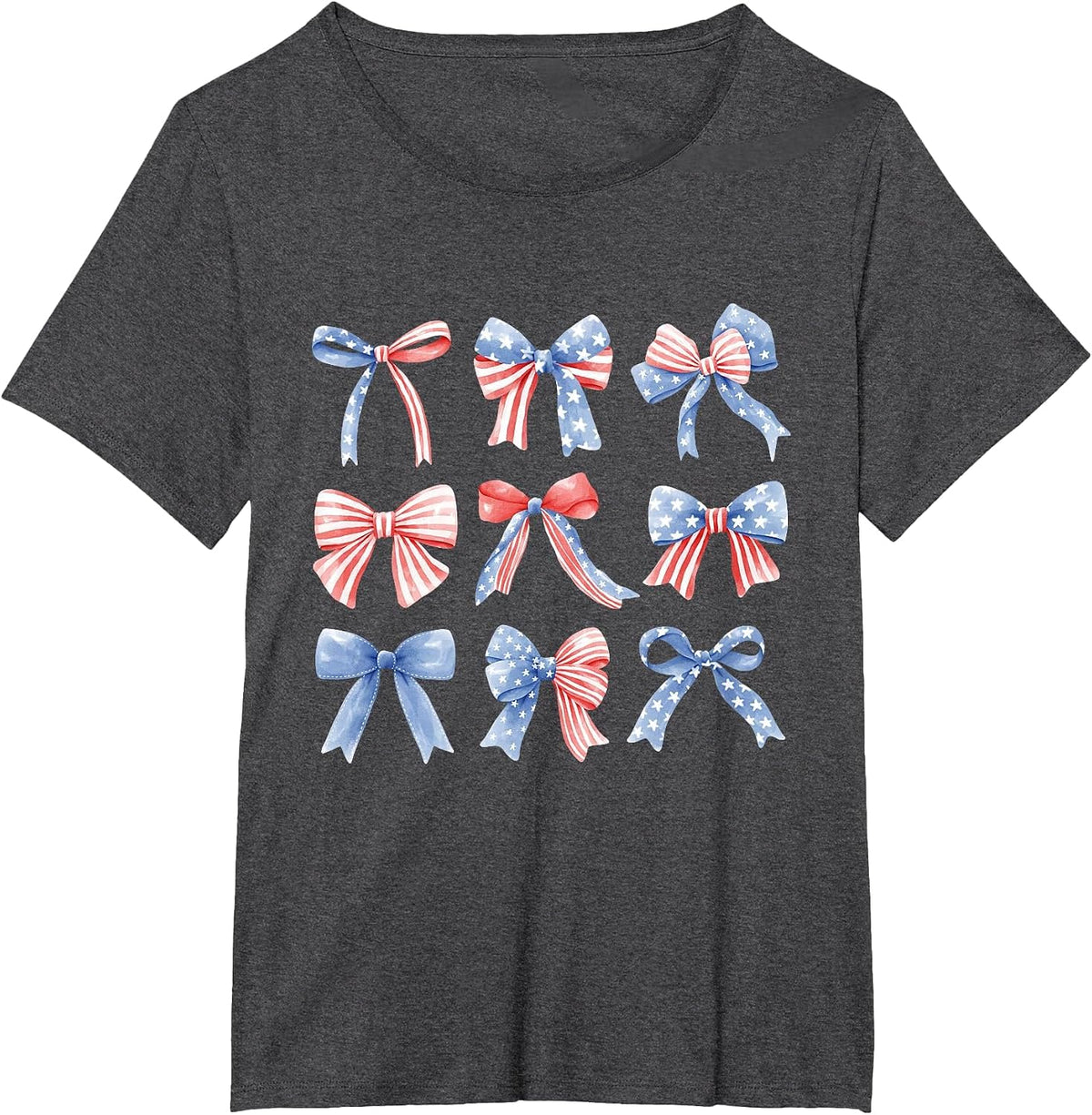 Coquette Red White & Blue Patriotic Bows Retro July 4th T-Shirt - Dark Heather Grey