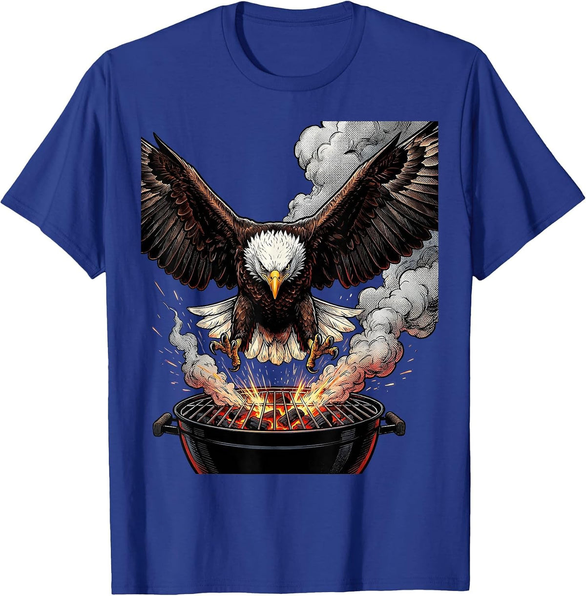 Men's Bald Eagle Landing on BBQ Grill Graphic T-Shirt - Royal Blue