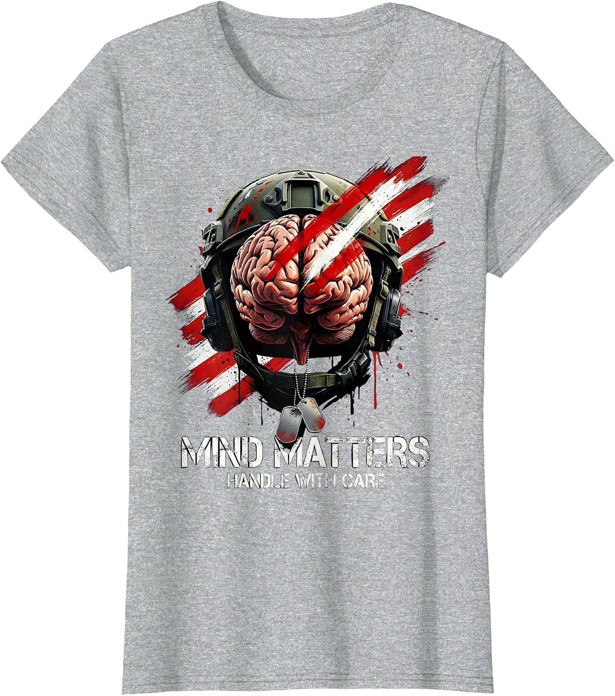 Mind Matters Handle With Care Mental Health Design T-Shirt - Heather Grey