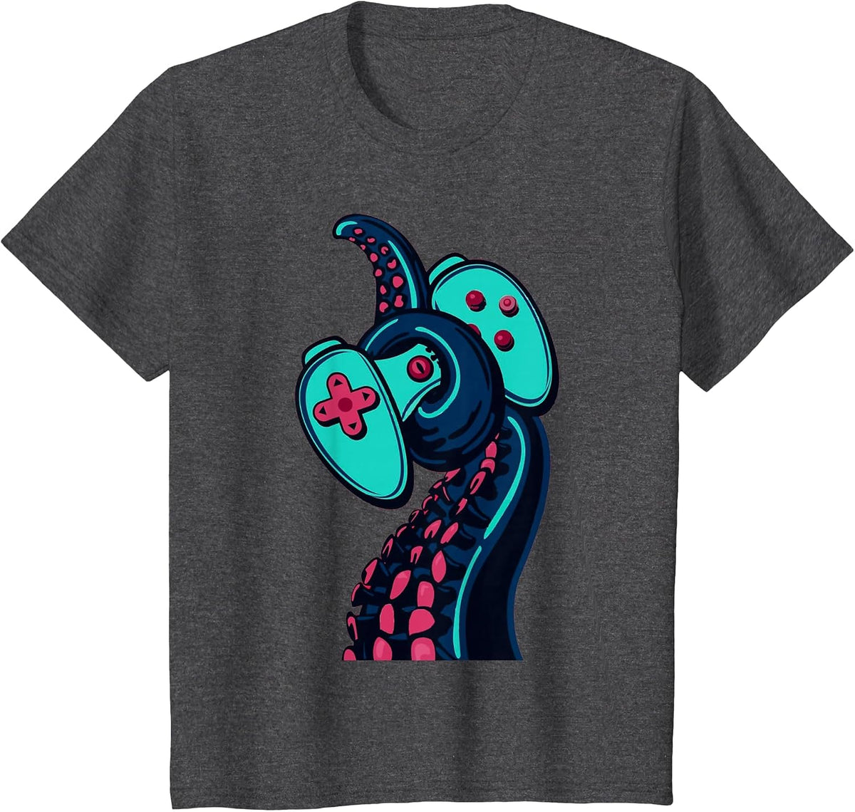 Cool Gamer Octopus Game Players T-Shirt - Dark Heather Grey