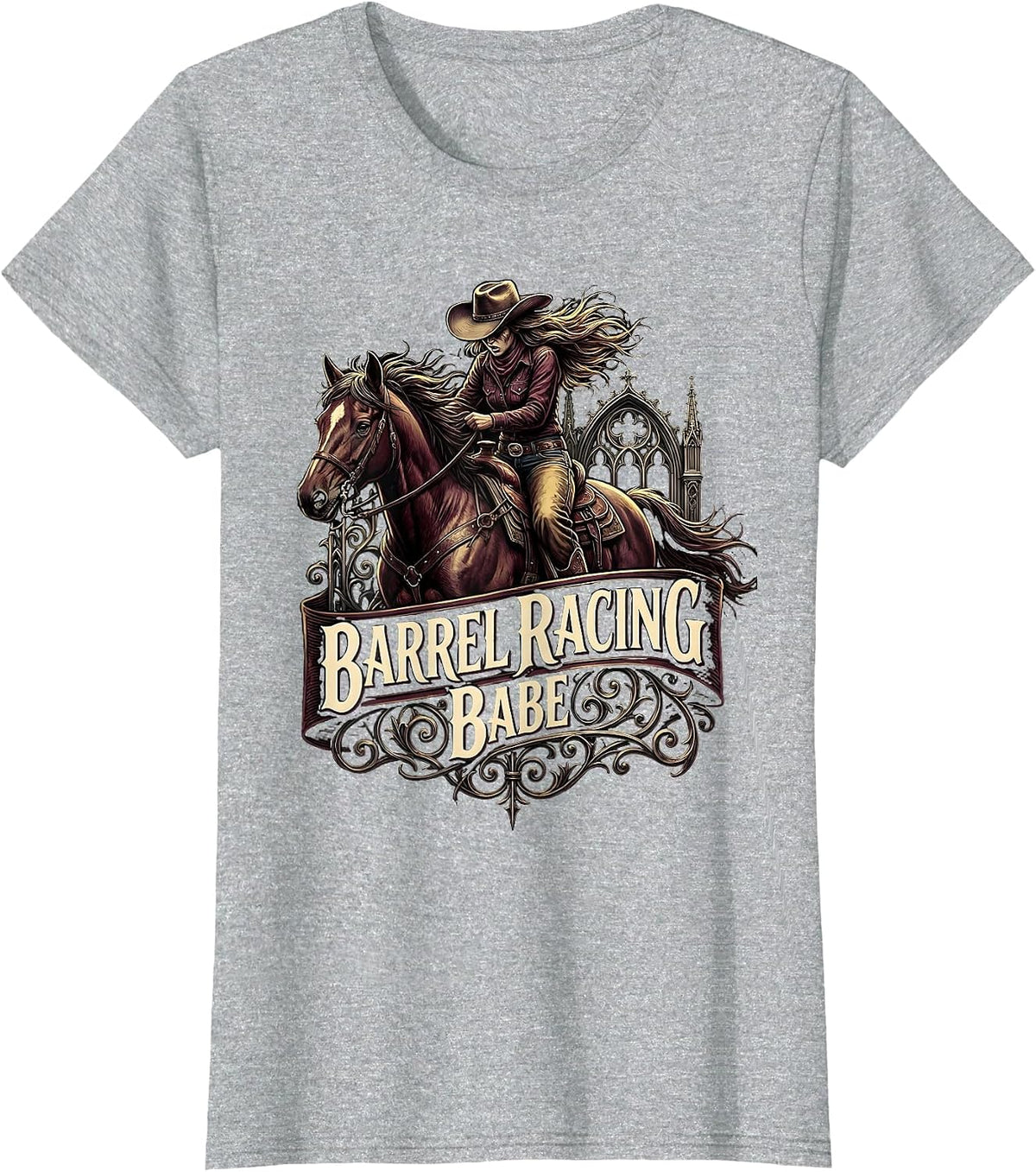 Barrel Racing Babe Cowboy Rodeo Design T-Shirt - Heather Grey