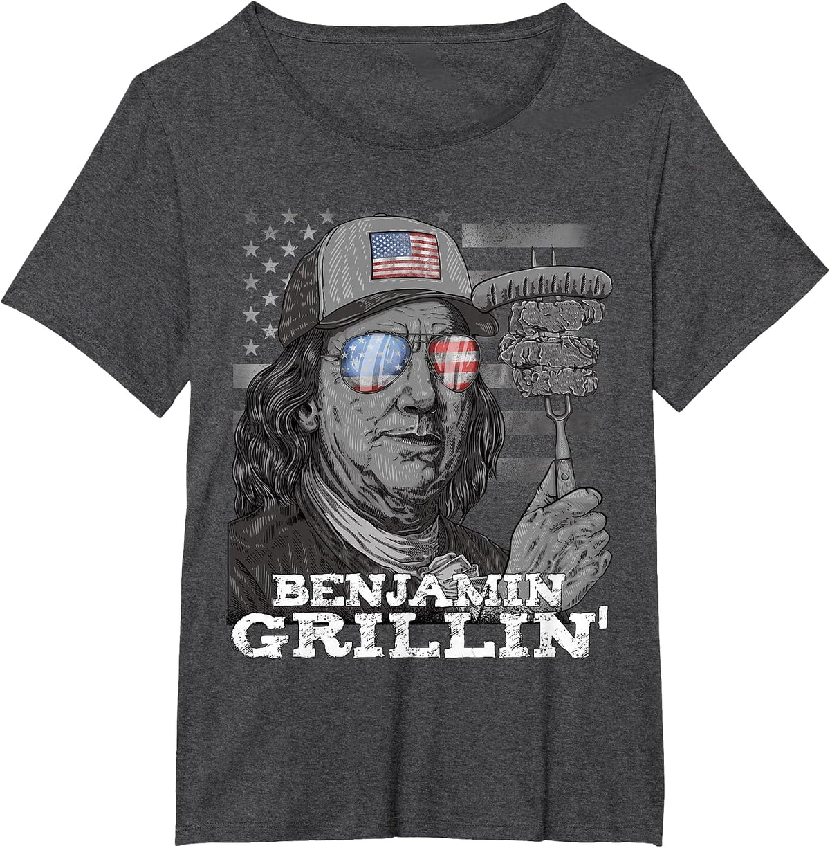 Benjamin Grilling Ben Franklin 4th of July USA BBQ Men T-Shirt - Dark Heather Grey