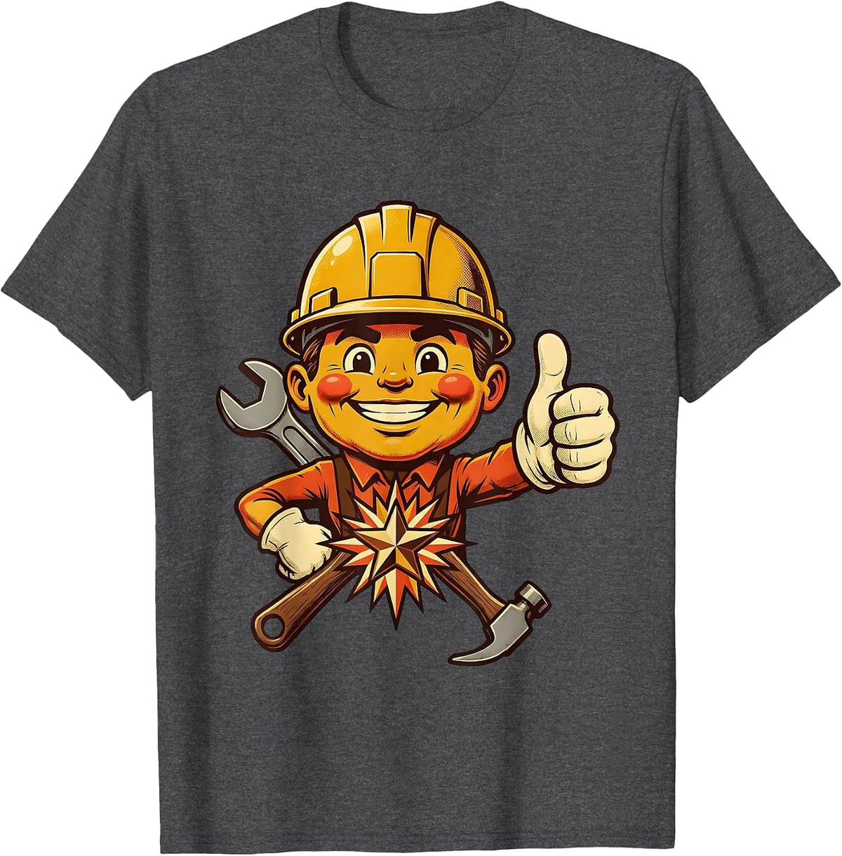 Labor Day Hard Hat Crossed Tools Graphic T-Shirt - Dark Heather Grey