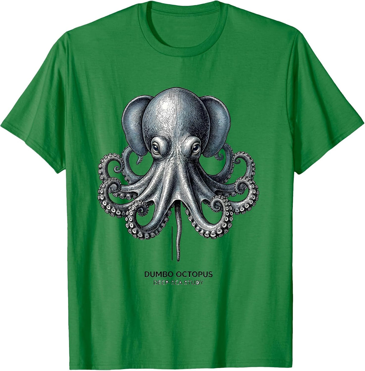 Men's Dumbo Octopus Deep-Sea Study Vintage Octopus Illustration T-Shirt - Kelly Green
