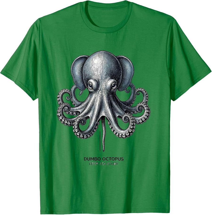 Men's Dumbo Octopus Deep-Sea Study Vintage Octopus Illustration T-Shirt - Kelly Green