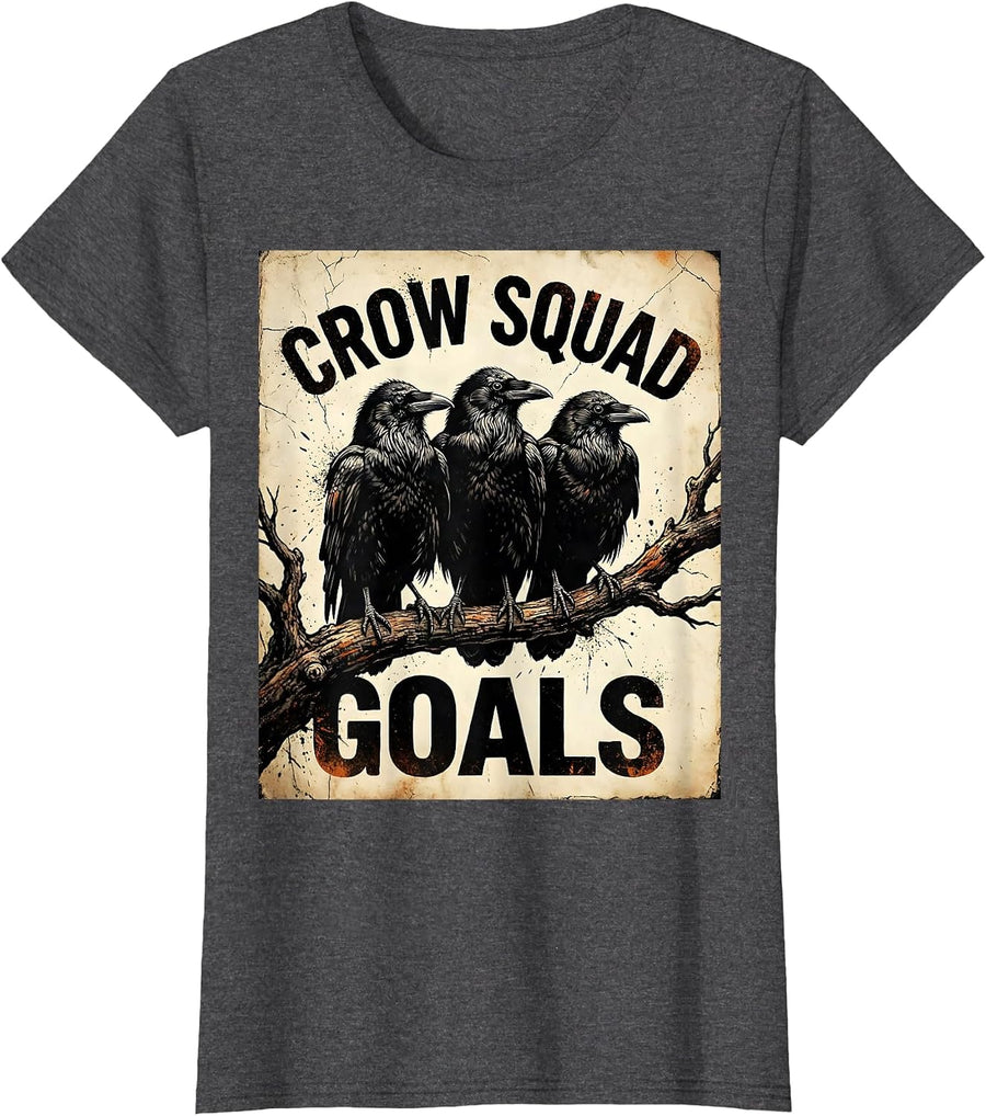 Women's Crow Squad Goals Bird Gang Design T-Shirt - Dark Heather Grey