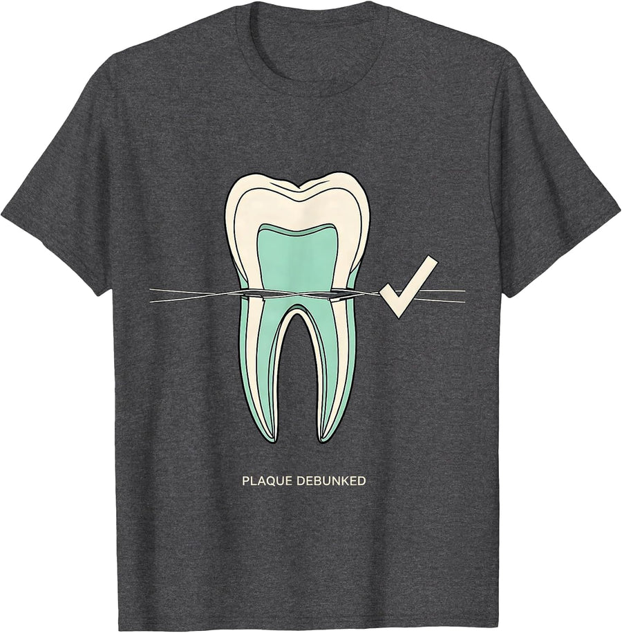 Men's Plaque Debunked Funny Dental Hygienist Squad Humor T-Shirt - Dark Heather Grey