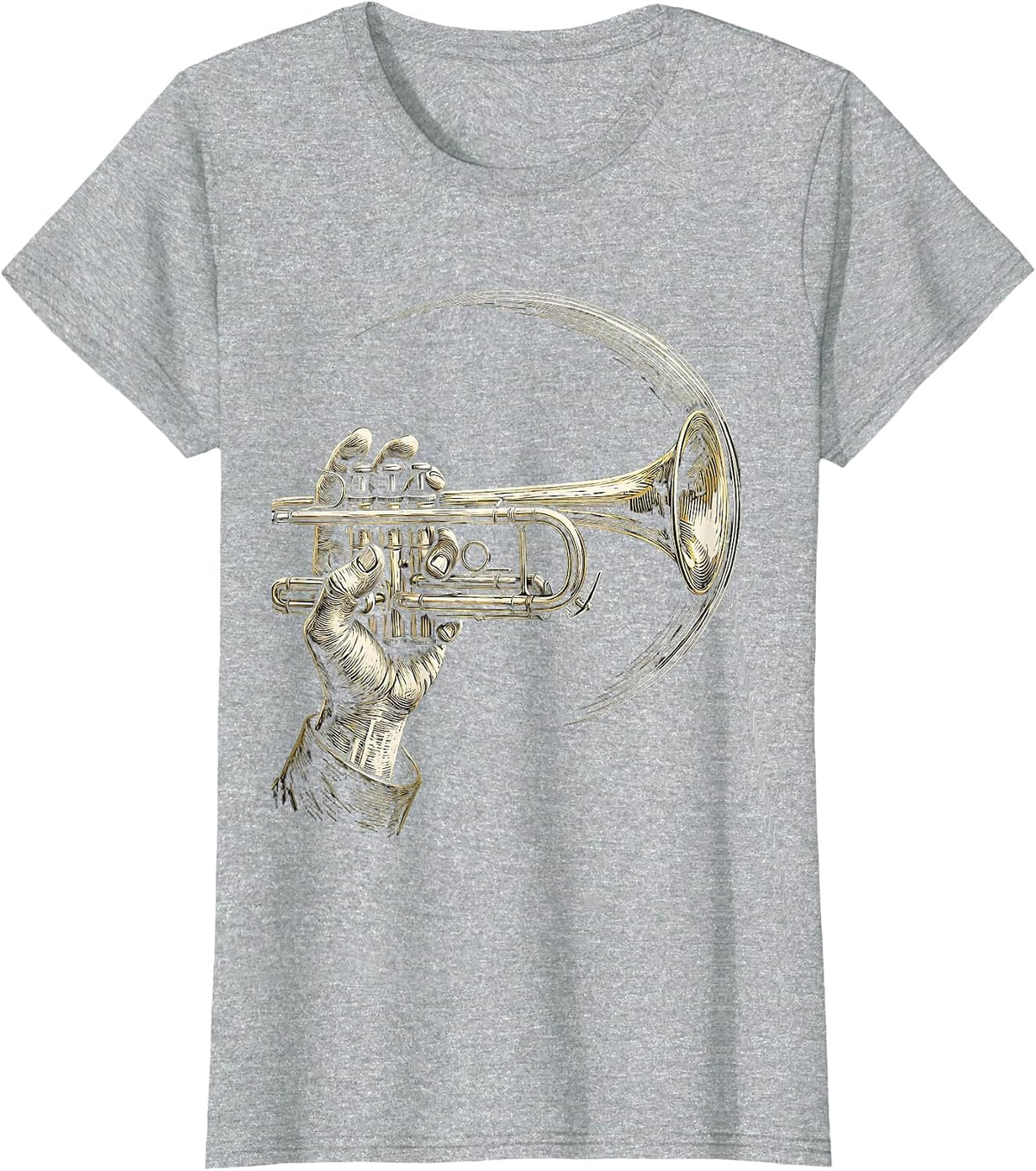 Trumpet Wand Woodcut Engraving Band Musician Humor T-Shirt - Heather Grey