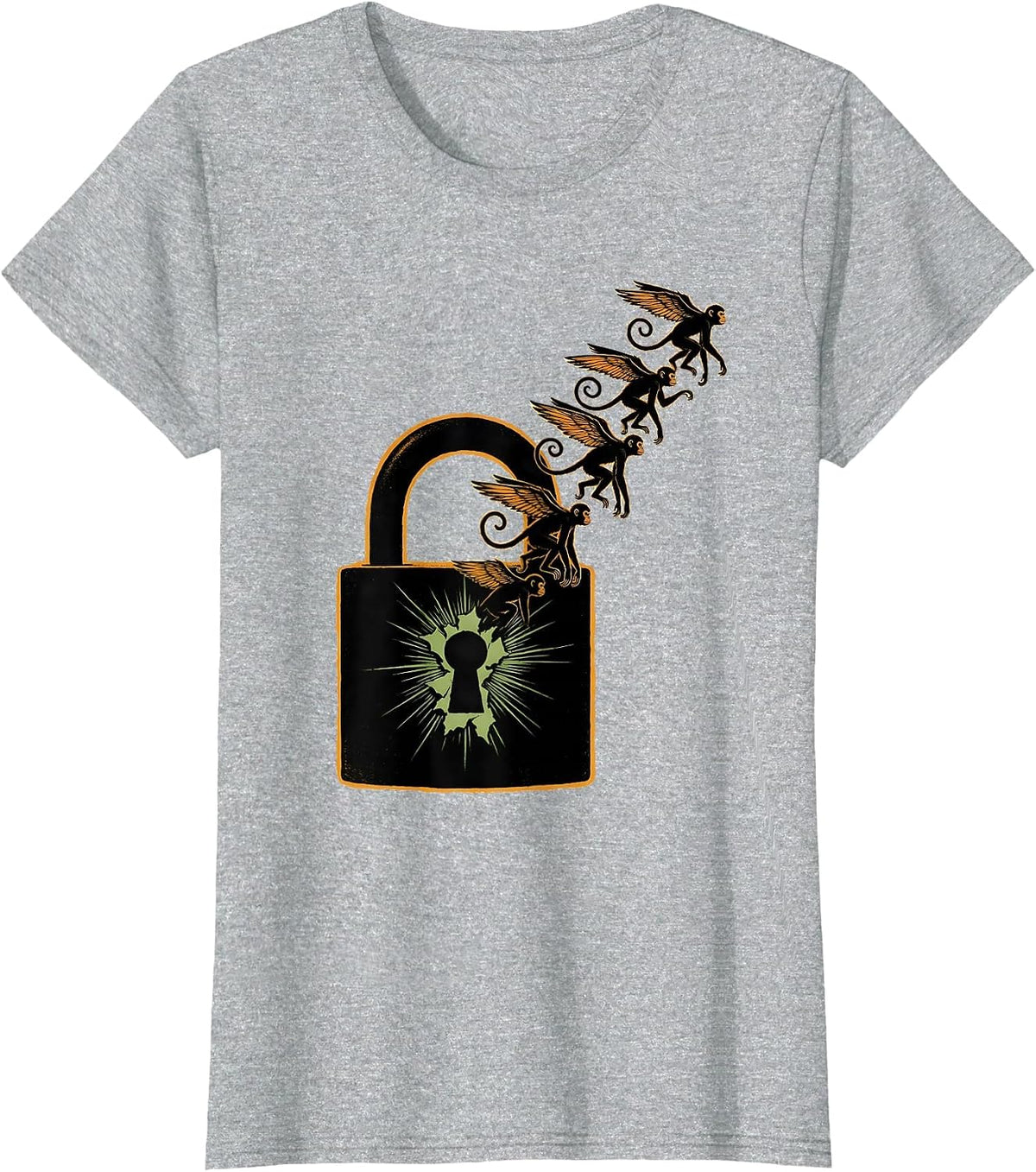 Flying Monkeys Padlock Ripped Open Funny Monkey Meme T-Shirt - Heather Grey