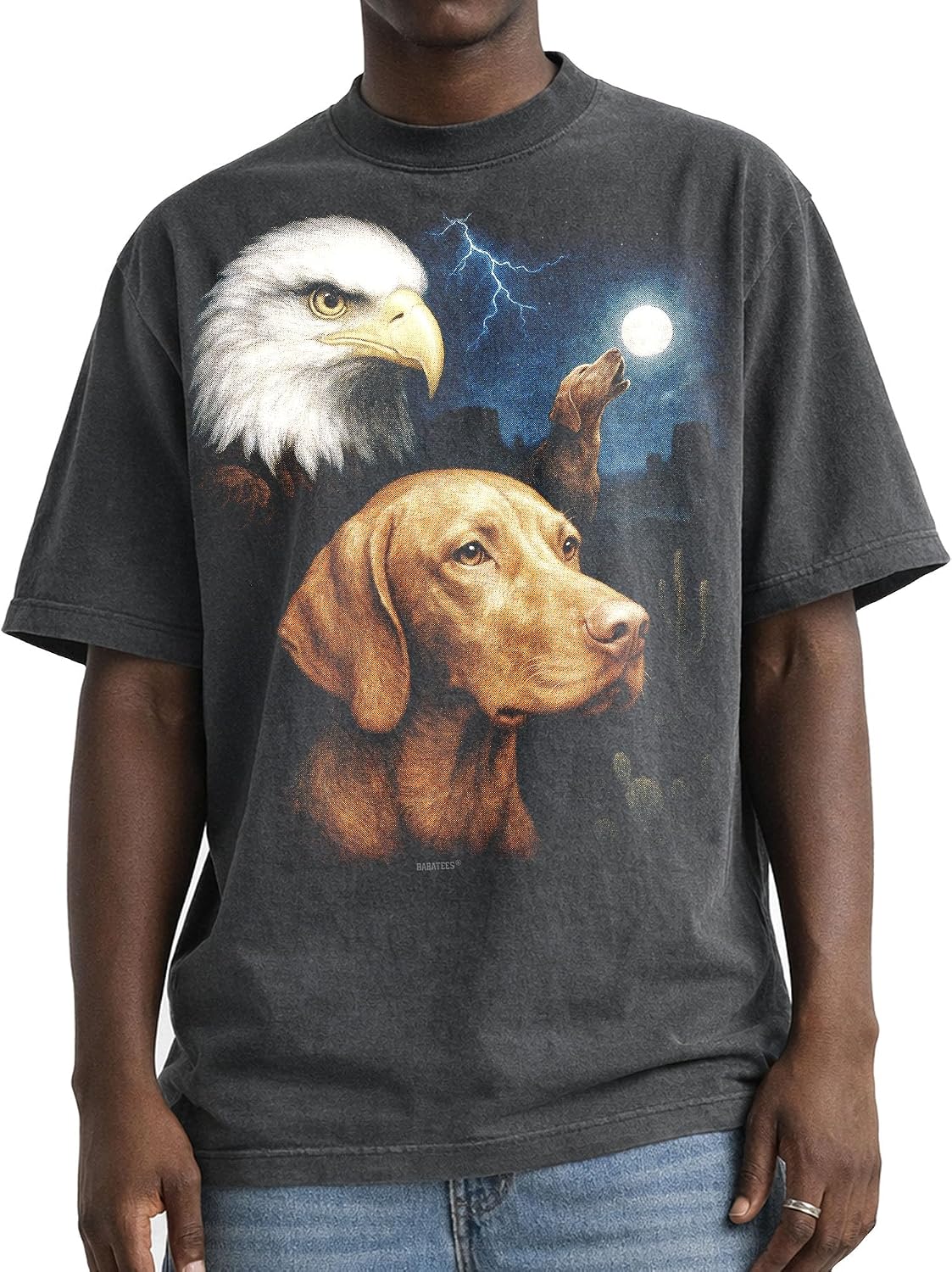 Shaka Wear Dog & Bald Eagle Thunder Tshirt - Faded Max-Heavyweight 7.5oz Oversized & Boxy - Vizsla