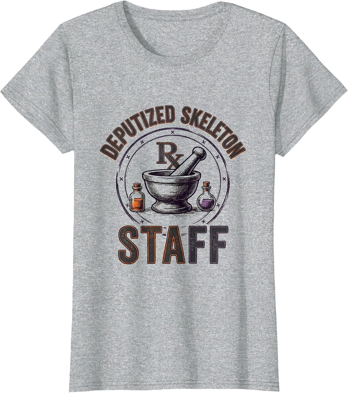 Women's Deputized Skeleton Staff Funny Pharmacy Tech Halloween T-Shirt - Heather Grey