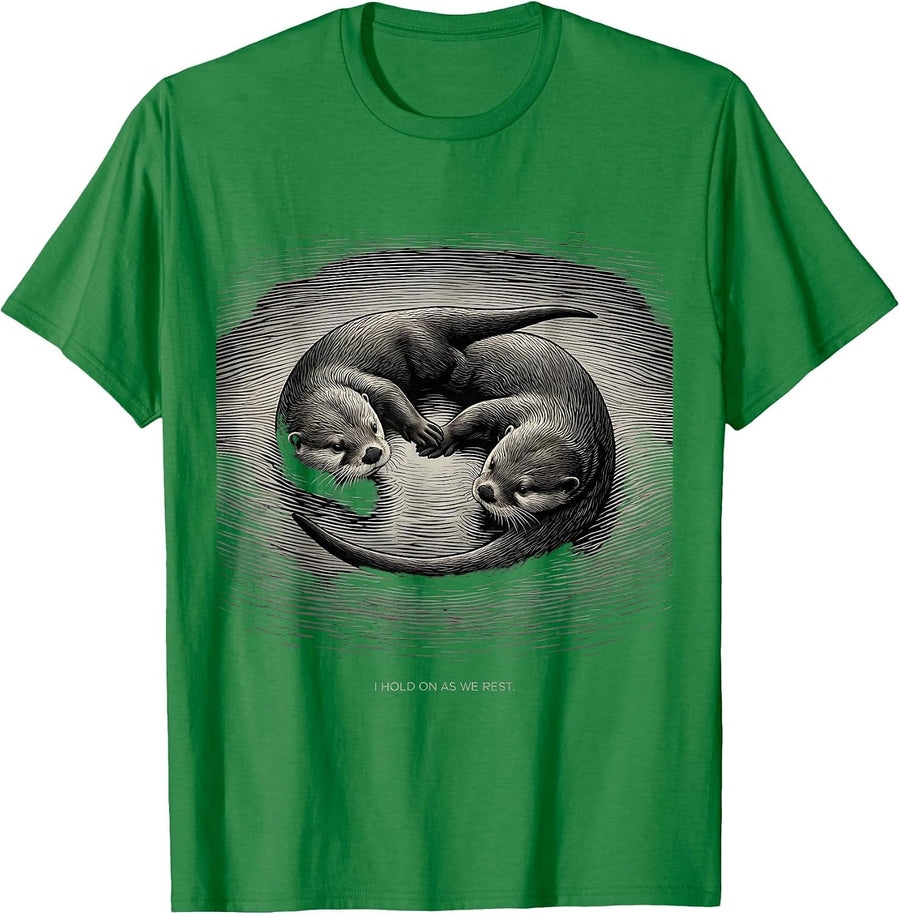 Men's I Hold On As We Rest Funny Otter Lover Nature Humor T-Shirt - Kelly Green