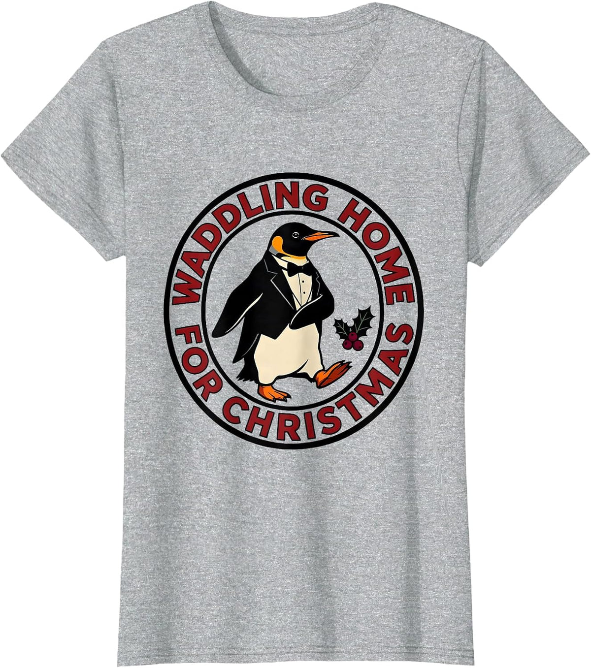 Women's Waddling Home For Christmas Funny Penguin Lover Christmas T-Shirt - Heather Grey