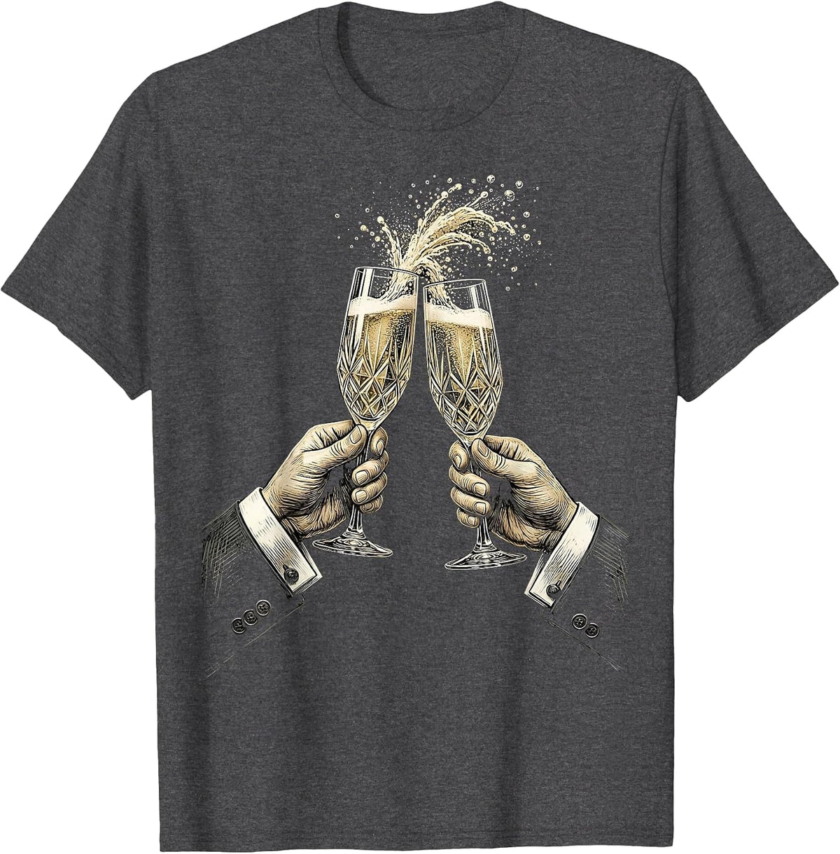 Men's Tuxedo Champagne Toast Graphic Tee T-Shirt - Dark Heather Grey
