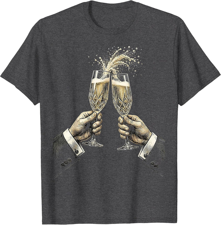 Men's Tuxedo Champagne Toast Graphic Tee T-Shirt - Dark Heather Grey