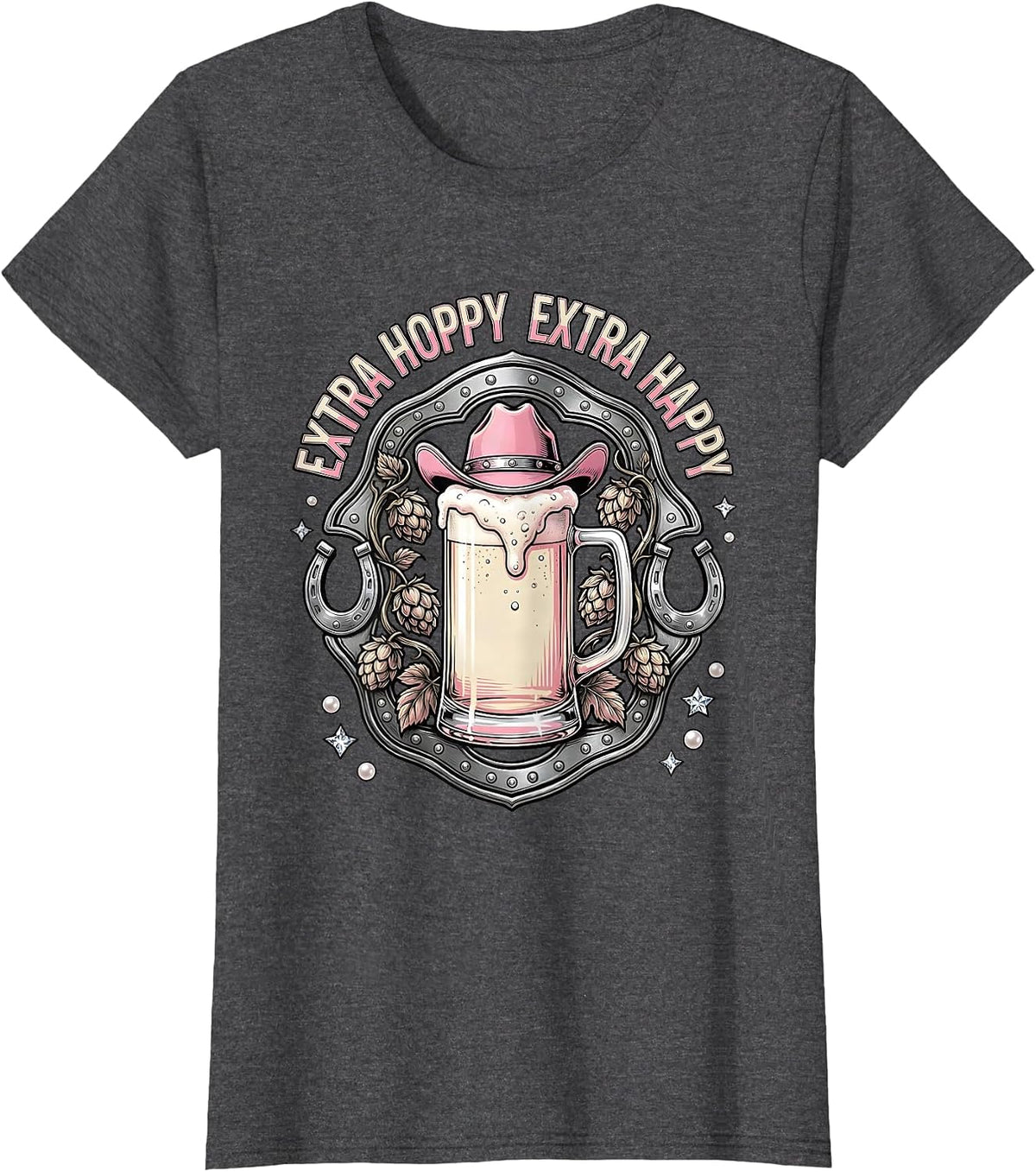 Women's Extra Hoppy Extra Happy Beer Lover Design T-Shirt - Dark Heather Grey