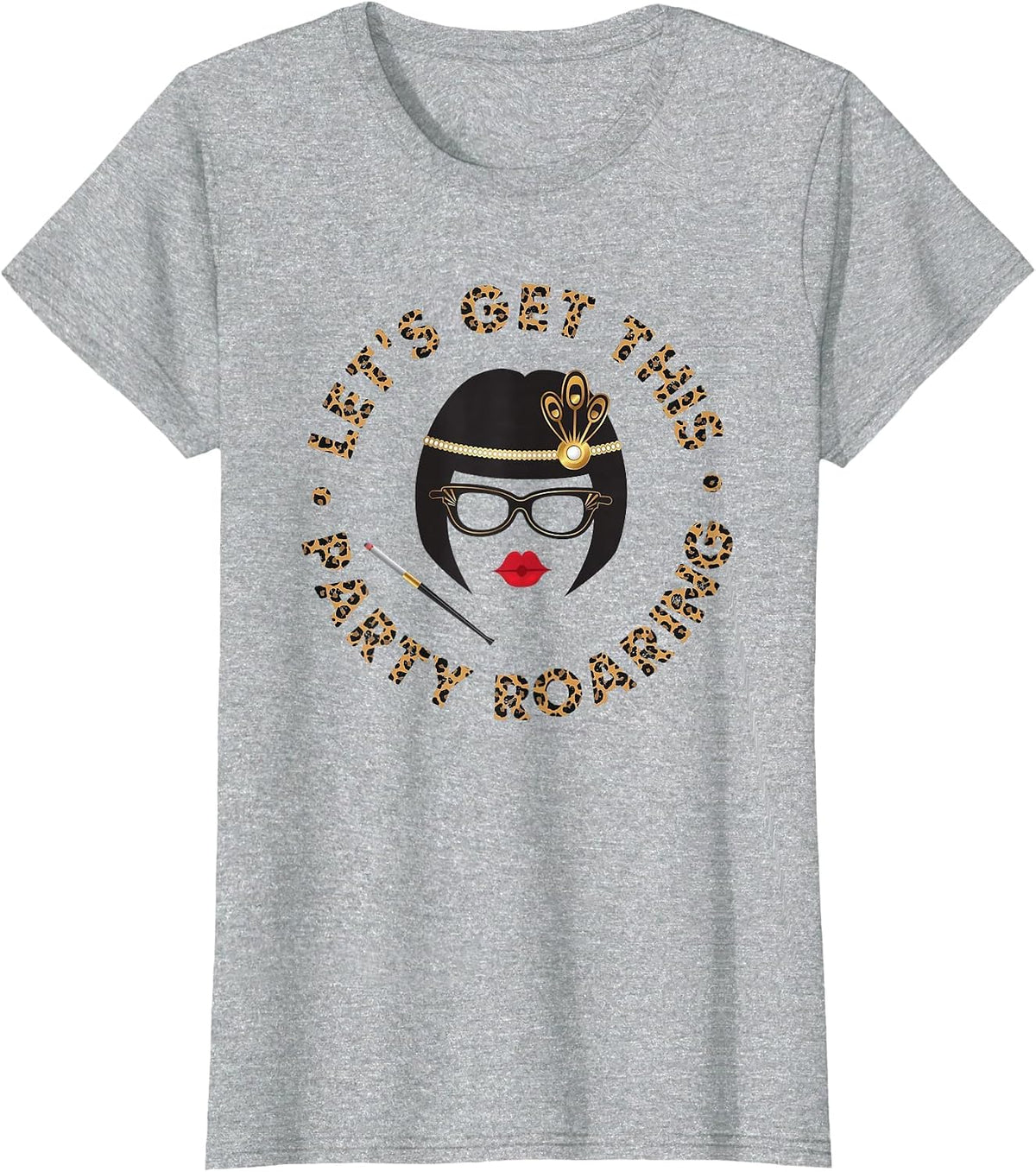 Roaring 20s Hats Costume Mom 2020s Leopard Art Deco Party T-Shirt - Heather Grey