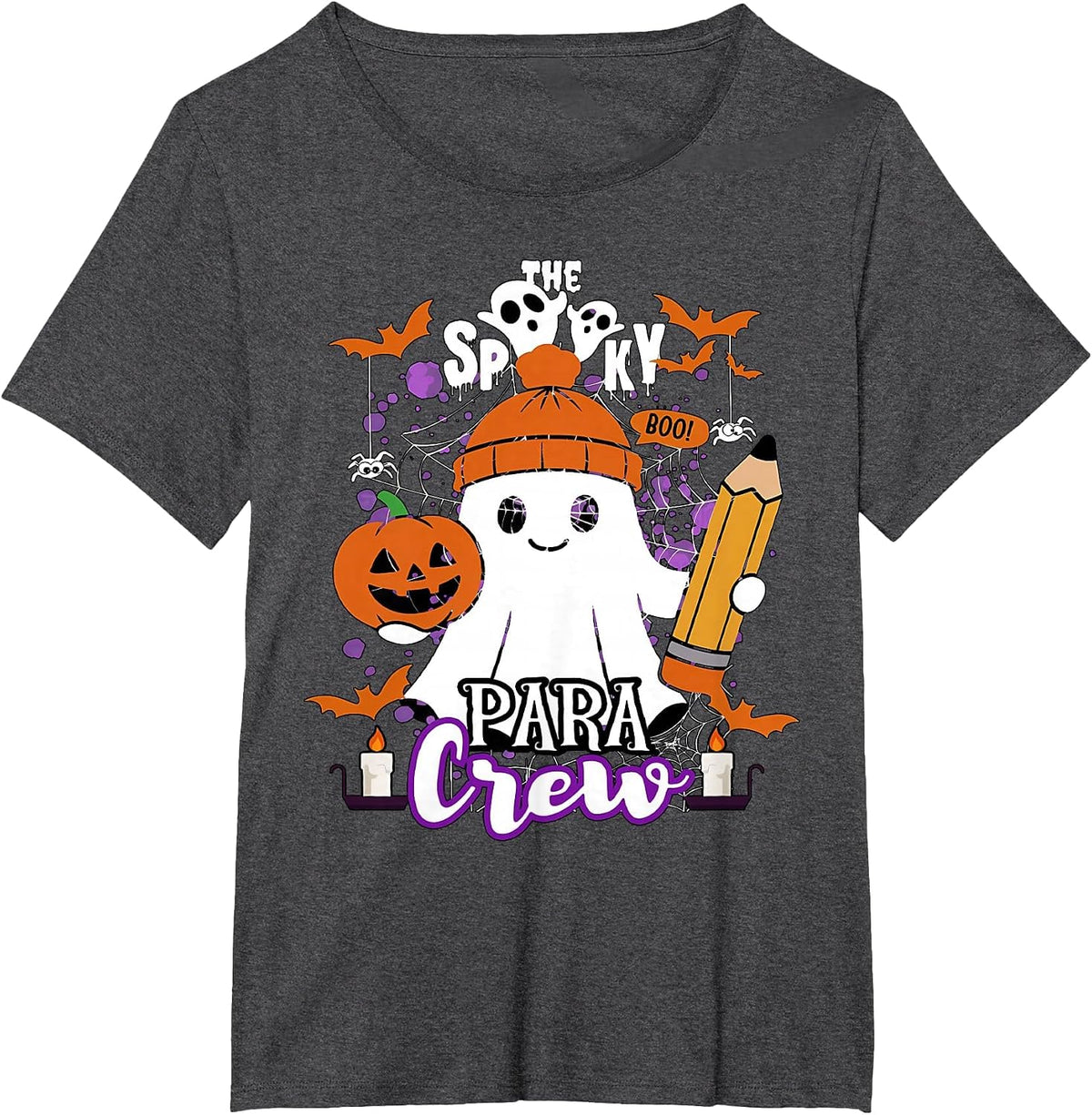 Spooky para Crew Ghost Halloween Paraprofessional Teacher T-Shirt - Dark Heather Grey