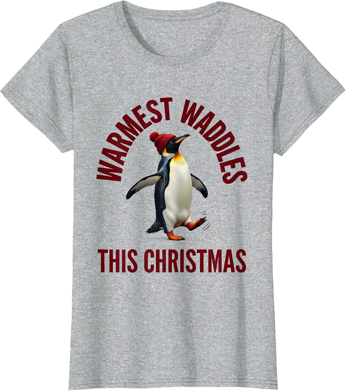 Women's Warmest Waddles This Christmas Funny Penguin Lover Holiday T-Shirt - Heather Grey
