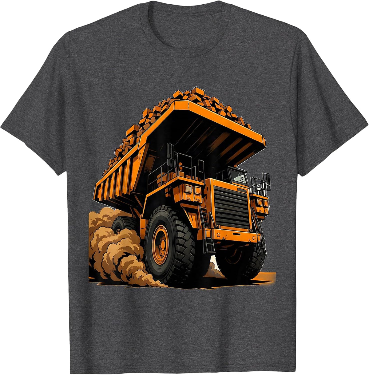 Dump Truck Hauling Load Dirt Cloud Illustration T-Shirt - Dark Heather Grey