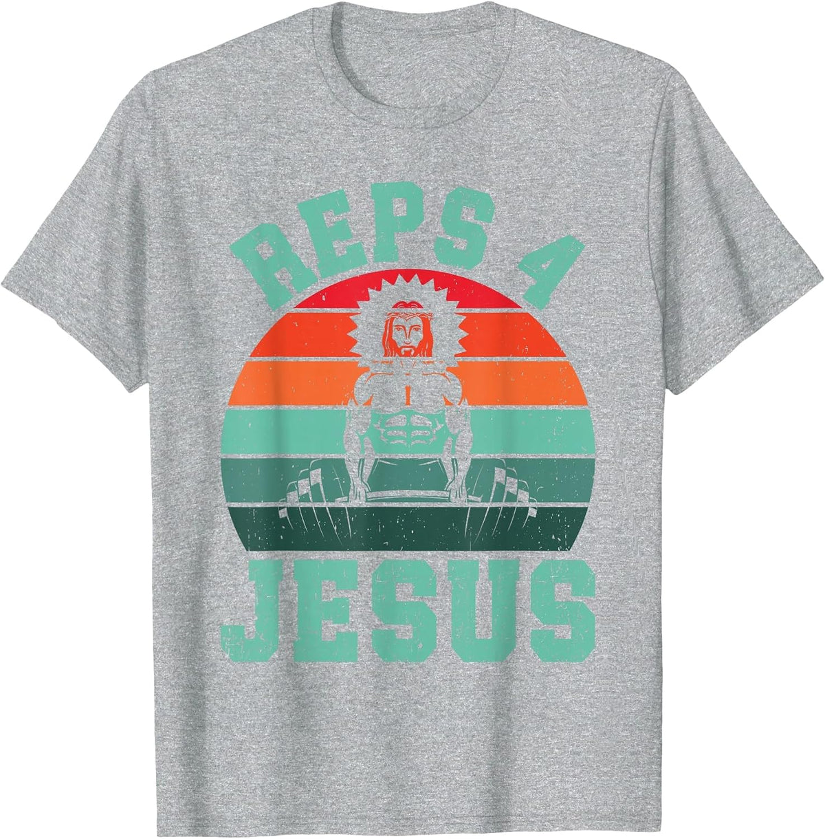 Jesus Reps 4 Jesus Christian Weightlifting Retro Fitness Gym T-Shirt - Heather Grey