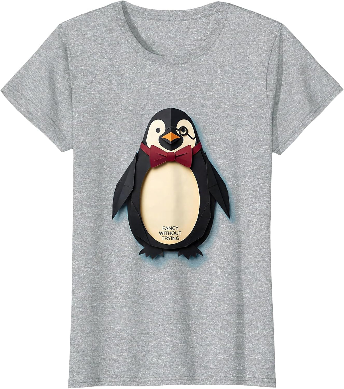 Fancy Without Trying Penguin Graphic Design T-Shirt - Heather Grey